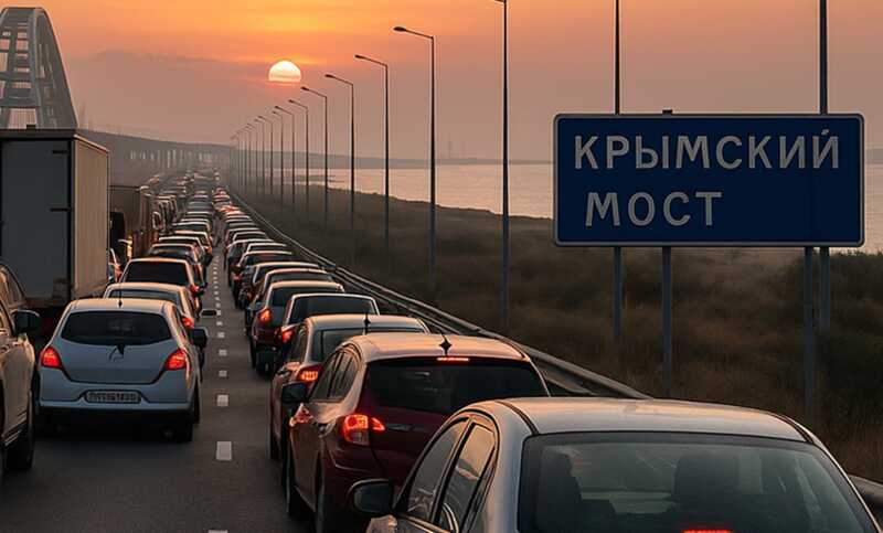 Множество автомобилей застряли в пробке в районе Крымского моста