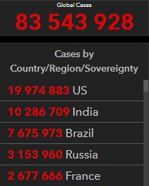 Распространение коронавируса в мире. Скриншот https://coronavirus.jhu.edu/map.html quziehidekidqkglv